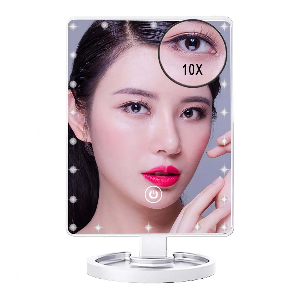 22 светодиодный S светильник, зеркало для макияжа, сенсорный экран, светодиодный, роскошное зеркало, 1X/2X/3X/10X увеличительное зеркало, регулируемый на 180 градусов стол - Цвет: white B