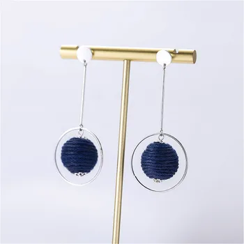 

Flyleaf Geometric Circle Blue Yarn Ball Drop Earrings For Women Real 925 Sterling Silver Dangling Fine Earings Fashion Jewelry