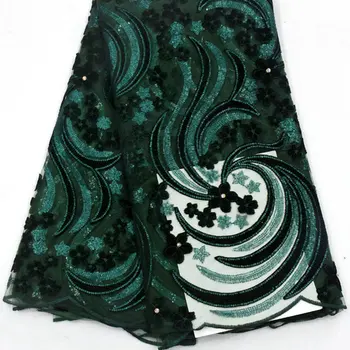 

Green African Tulle Lace Fabric High Quality velvet Lace With Stone Sequins Fabric French Mesh Fabric for party dresses mv435