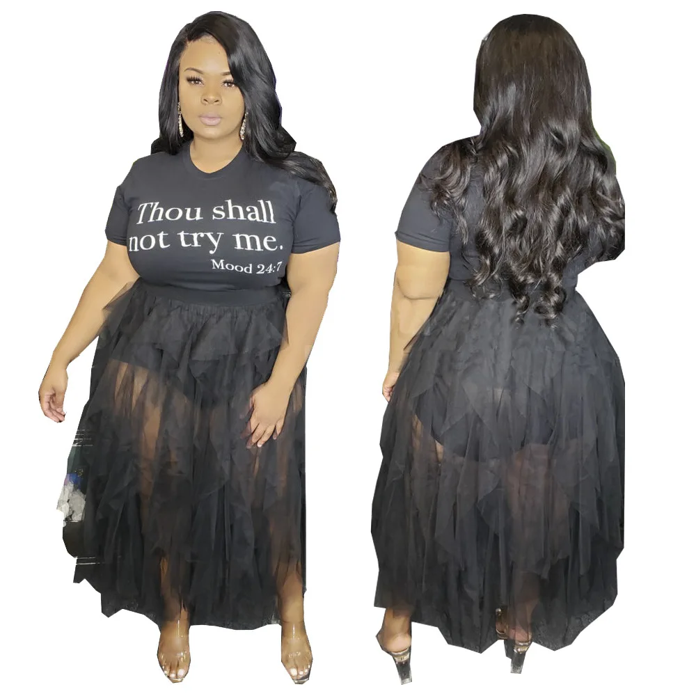 Новинка, сексуальный дизайн, прозрачная плиссированная юбка из вуали, женская Европейская Горячая Распродажа, большой размер, высокая талия, черная юбка миди из вуали