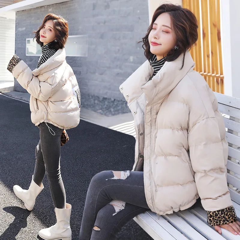 

2018 New Style Winter Leopord Pattern Cotton Coat INS Women's down Coat Network Kapok Clothespin Cotton Jacket Students Short Th
