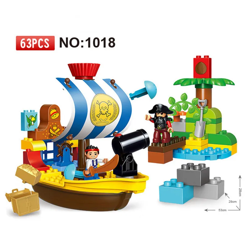 

63pcs Diy Big Size The Jake's Pirate Ship Bucky Set Building Duploe Blocks Bricks Educational Toys For Kids Children gift