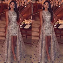 BacklakeGirls короткое спереди длинное сзади длинное Золотое вечернее платье с круглым вырезом без рукавов с блестками женское платье Vestido Largo Noche