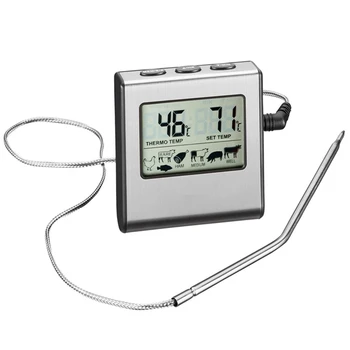 

LCD Digital Cooking Food Meat Smoker Oven Kitchen BBQ Grill Thermometer Clock Timer with Stainless Steel Probe