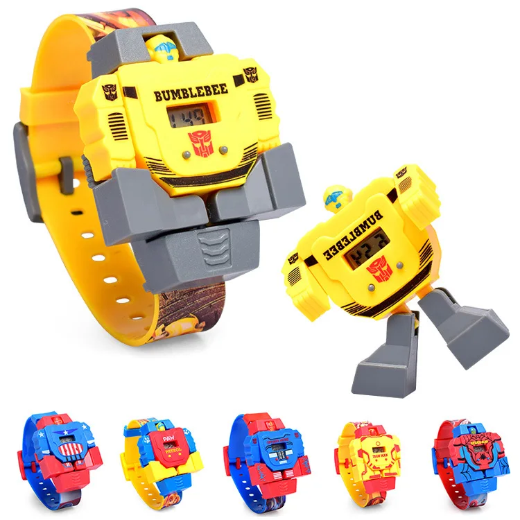 

Cartoon Robot Kids Watch Toys Deformation Anime Transformation Juguetes Captain of America Spiderman Wristwatch