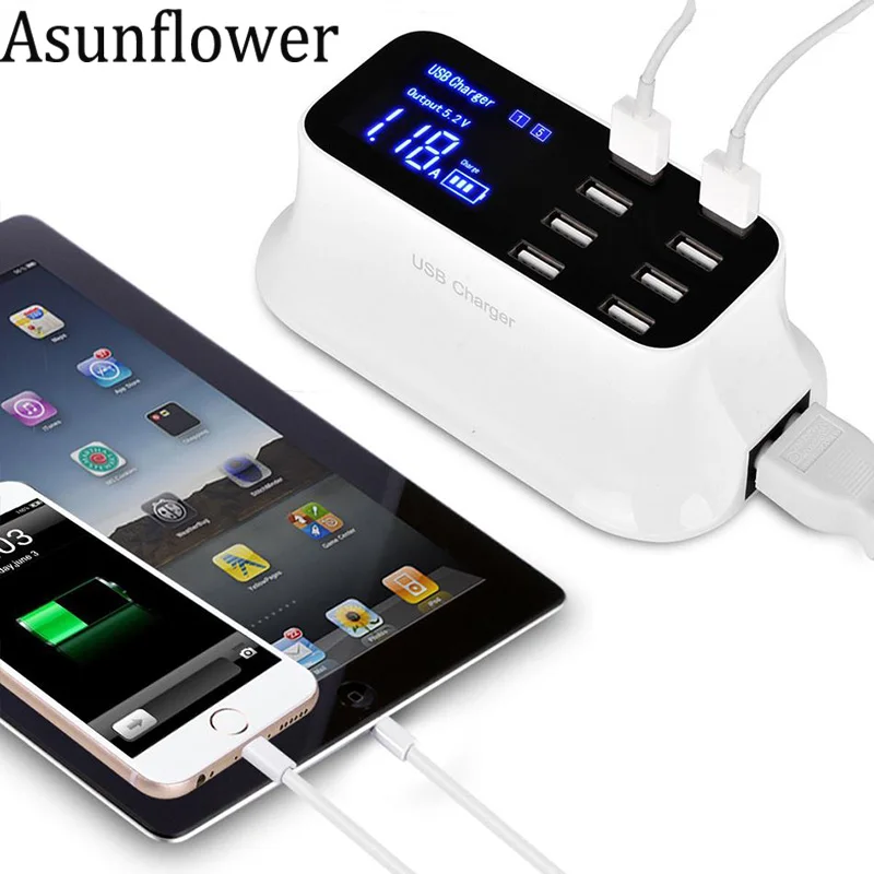 

Asunflower 8 Port Multi-Port USB Desktop Charger Charging Station USB LCD Digital Display Fast Charger For Samsung S10 S9 Huawei