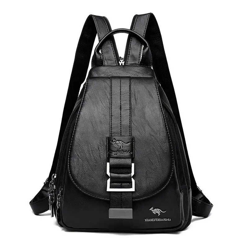 Винтажный женский кожаный рюкзак школьный женский высококачественный черный школьный рюкзак большой емкости Женские сумки на плечо - Цвет: Black