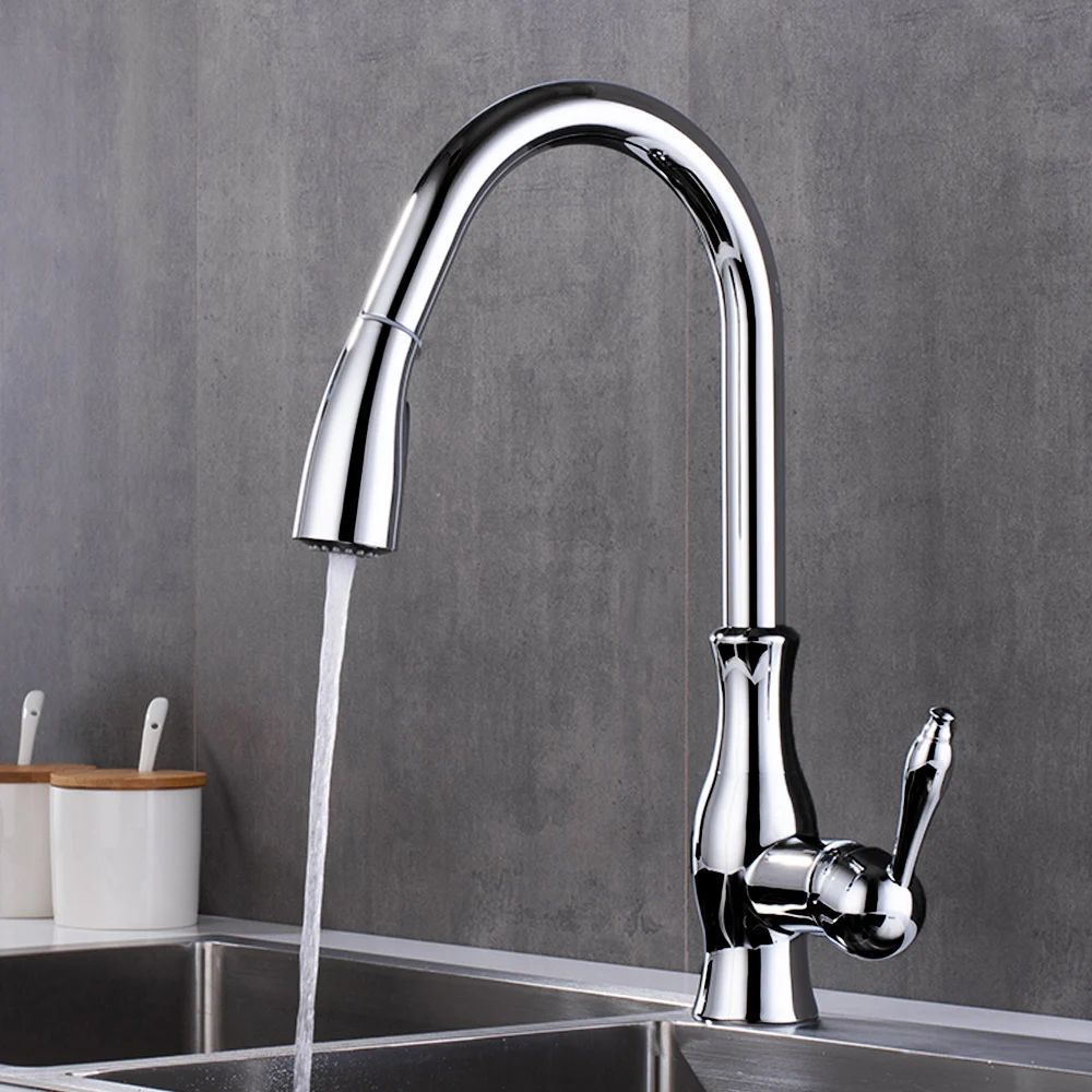  Kitchen Sink Faucet Single Handle Chrome Taps Pull Out Kitchen Tap 360 Swivel Water Mixer Tap Singl - 32999025075