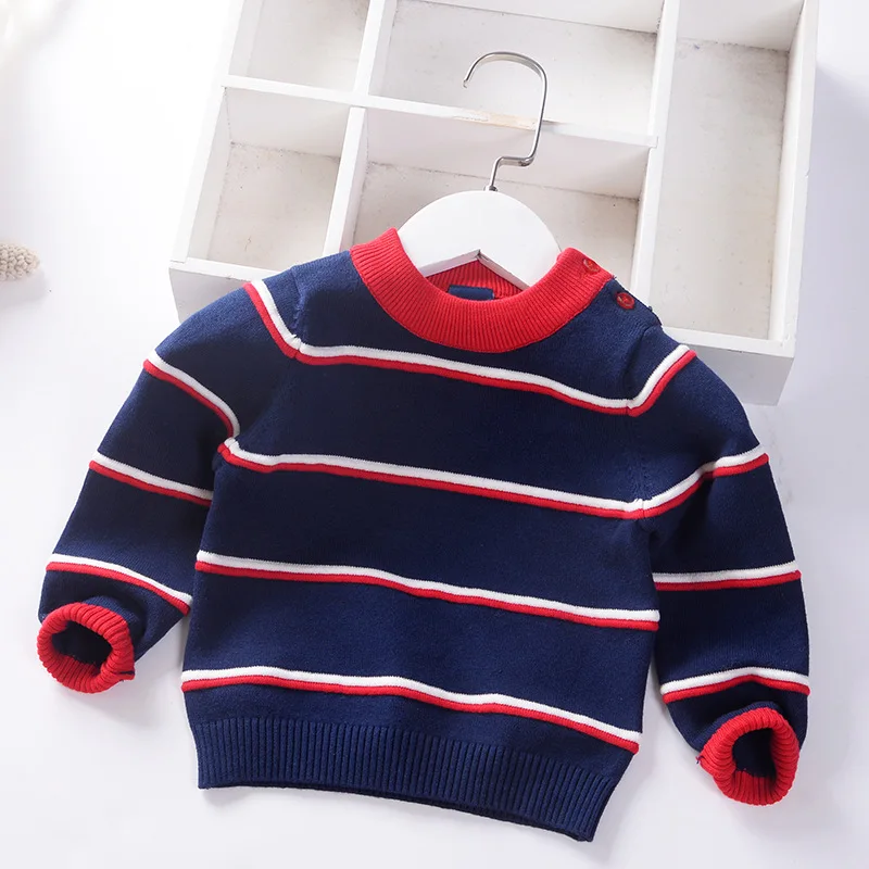Autumn/winter Children's Sweater Single-layer Top Coat Striped Knitted Sweater Wholesale - Цвет: navy