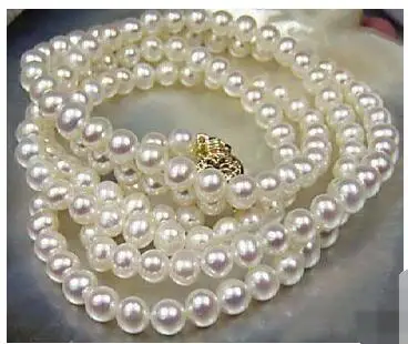 

free shipping wholesale Beautiful!7-8mm White Akoya Cultured Pearl Necklace 25" SILVER CLASP