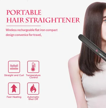 

Professional Mini Hair Straightener Comb Hair flat curling iron portable board USB Recharging LED Display Hairs Tool