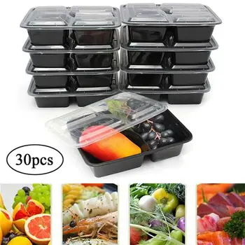 

30pcs 1000ml Plastic Container Meal Prep Containers 3 Compartment Food Storage Box Lunch Boxes With Lids Bento Boxes Disposable