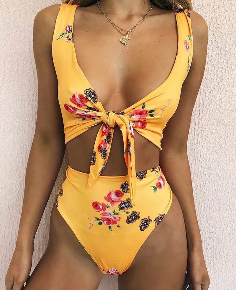 

High Waist Print Bikini Women Knot Bikinis 2019 Mujer Bathers Swimwear Women bathing suit Push up Swimsuit Beachwear