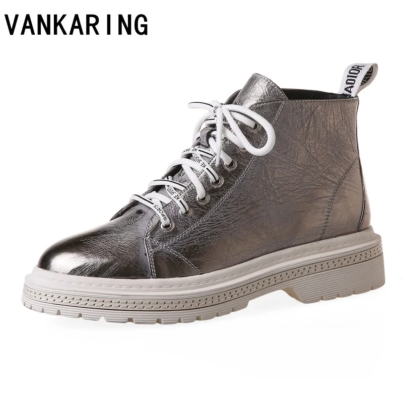 

autumn winter ankle boots for women silver patent leather large size lady motorcycle boots comfortable soft leather boots woman