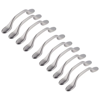 

SHGO HOT-10 Pcs Satin Nickel Cabinet Hardware Footed Handle Pull - 3inch Inch (76mm) Hole Centers