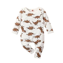 

OPPERIAYA Autumn Jumpsuits Dinosaur Print O-Neck Long Sleeves Rompers with Buttons for Toddlers Baby Girls Boys 0-24 Months
