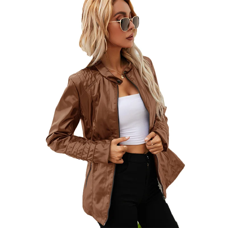 

2021 Winter Jacket Faux Leather Coat Women New Autumn Europe America Loose Tops Fashion Casual PU Leather Jacket N1496