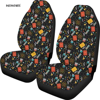 

INSTANTARTS Stylish Scientist Pattern Waterproof Car Seat Covers Front Only Stretch Seat Protector Washable Non Fade Car Seat