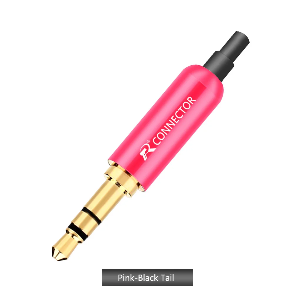 3 шт. алюминиевый разъем 3,5 разъем для наушников с хвостом штекерные зажимы 3,5 мм 3-полюсный стерео штекер позолоченный разъем для провода - Цвет: Pink - Black Tail