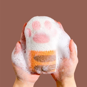 

Cute Cat Paw Baby Bath Sponge Comfortable Soft Skin Cleaning Dirt Removal Elastic Hanging Extra Shower Hydrophilic Accessories