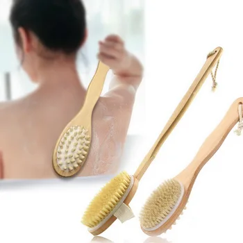 

Bathroom Body Brushes Long Handle Bath Natural Bristles Brushes Exfoliating Massager With Wooden Handle Dry Brushing Shower Tool