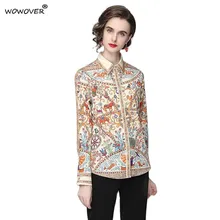 Aliexpress - New Arrivals Spring Autumn Women Runway Vintage Printed Blouses and Shirts Elegant Turn Down Collar Casual Blusa Female Tops