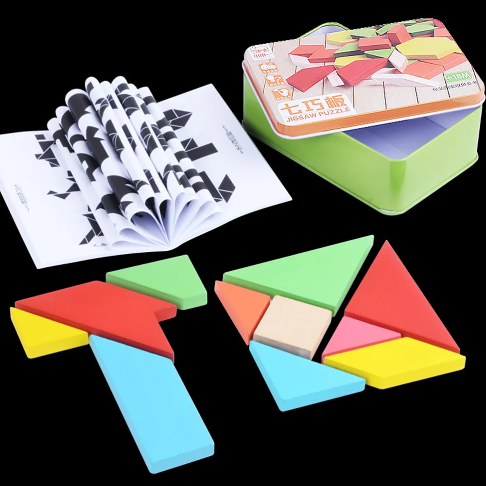

1 Box Wooden Jigsaw Tangram Toy Creative Tangram Educational Playthings Interesting Tangram Puzzle Toy T Word Puzzle Toy Large S