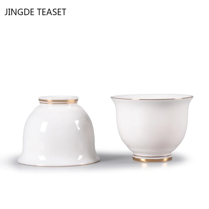2pcs/lot Chinese Ceramic Teacup Suet Jade  Single Cup White Porcelain Tea Cups Teaware Accessories Master Cup Tea Bowl Drinkware