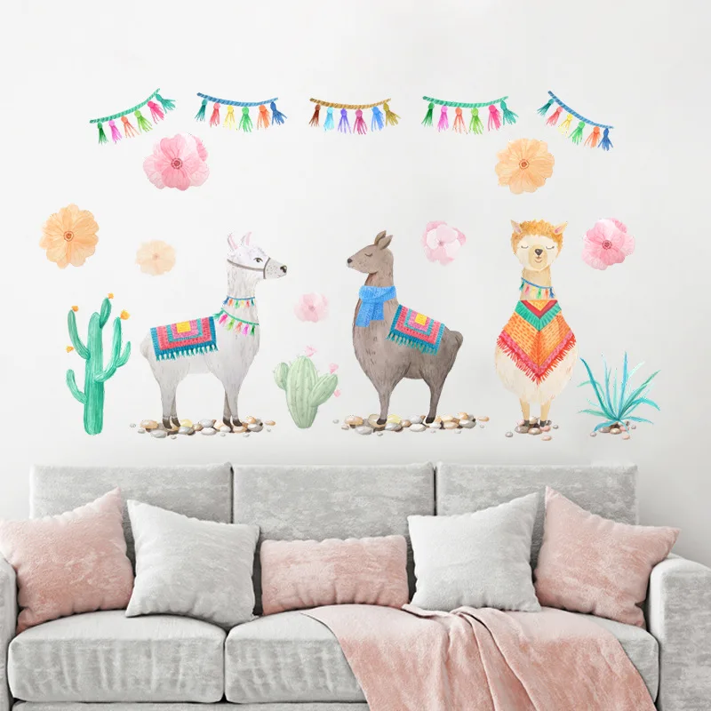 Мультфильм лама животные Индийский стиль Alpacas настенные наклейки для детской комнаты детский Декор стены Искусство украшения дома аксессуары