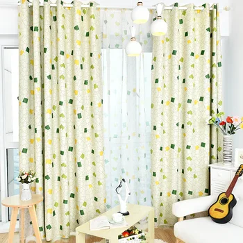 

Custom Green Square Flower Blackout Curtains Stylish Small Fresh Polyester Curtains Suitable for Living Room Bedroom Curtains