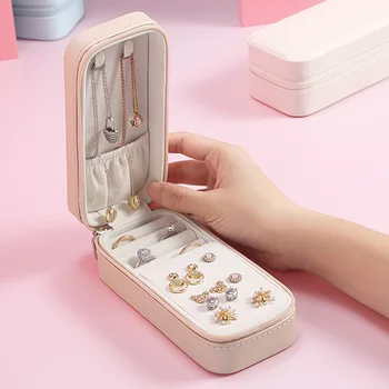 

Velvet Jewelry Display Korean Style Earrings Plate Jewelry Box Portable Leather Earrings Ring Multi-function Jewelry Storage Box