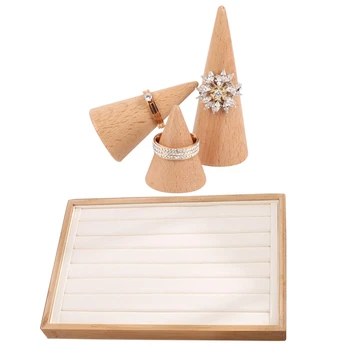 

4 Pcs Solid Wood Jewelry Display Tray Earrings, Pendant, Bangle, Bracelets Display Plate - 1Pcs Beige & 3Pcs Wood Color