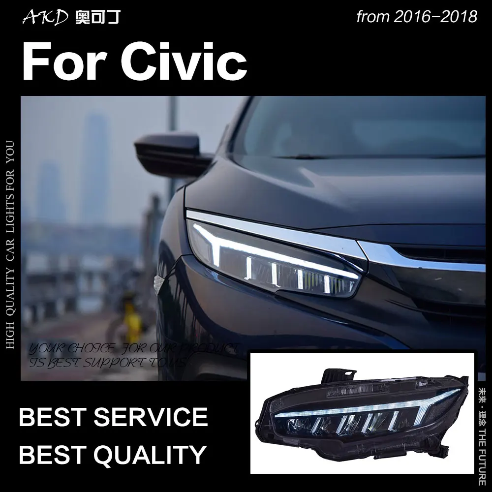 АКД автомобильный Стайлинг для Civic фары 2016 2018 все светодиодные DRL динамический