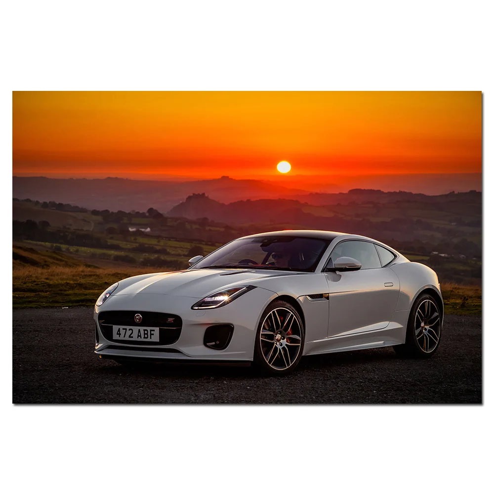 Jaguar F-Type Chequered Flag Edition Supercar Poster Canvas Cloth Fabric Print Painting For Home Decor Wall Art Picture