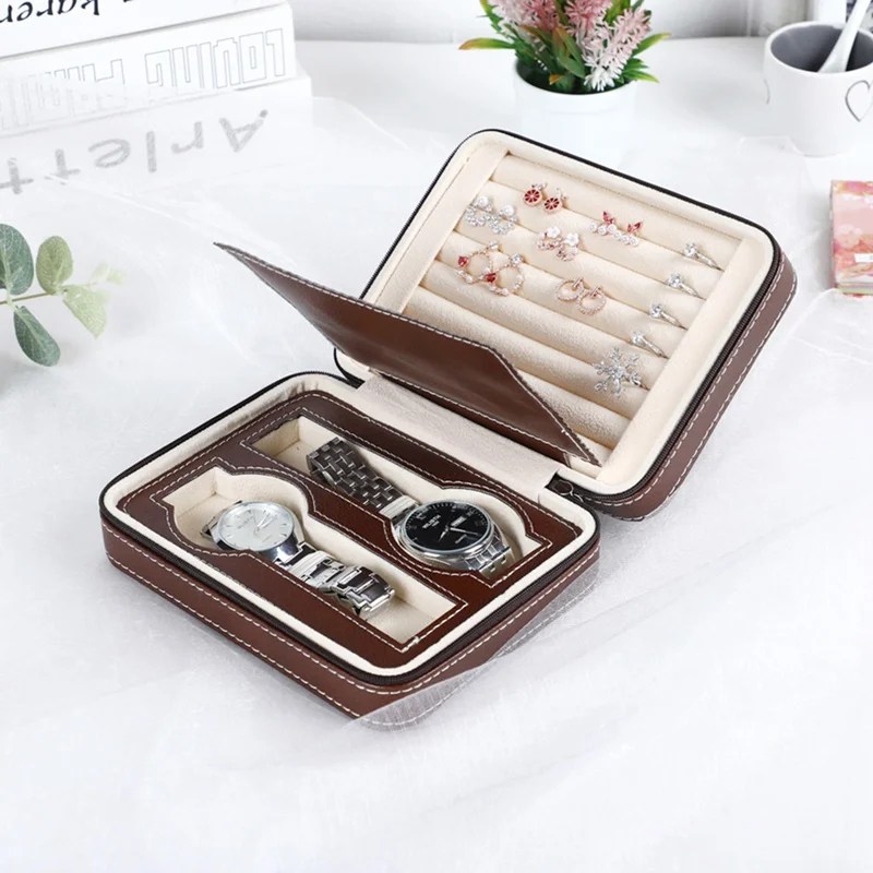 New Wooden Watch Ddisplay Box Light Red Wooden Portable Faux Leather Jewelry Display Container Jewelry Gift Box