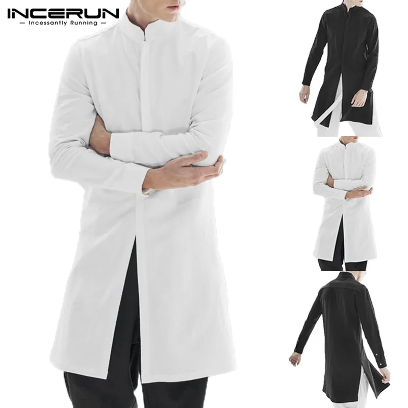 Koop INCERUN Mannen Shirt Lange Mouw Stand Kraag Katoen Vintage Top Mannen Effen Indische Stijl Casual Streetwear Mannen Lange Overhemd Hombre 5XL