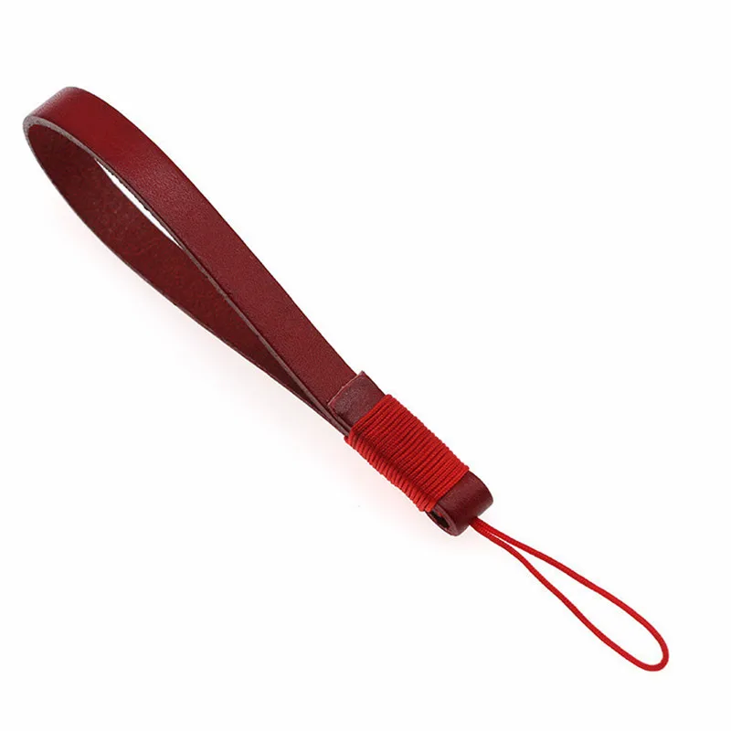 Кожаный ремешок для телефона ручной работы с веревкой, кожаный ремешок для ключей, кожаная повязка на запястье, простой ремешок в стиле ретро - Цвет: red