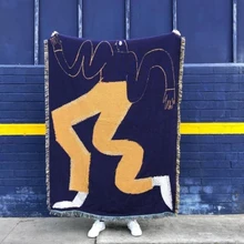 Желтые штаны, одеяло для дивана, вязаное кресло, чехол для дивана, ковер, мягкий хлопок, покрытие для путешествий, гобеленовое постельное белье, пляжное одеяло