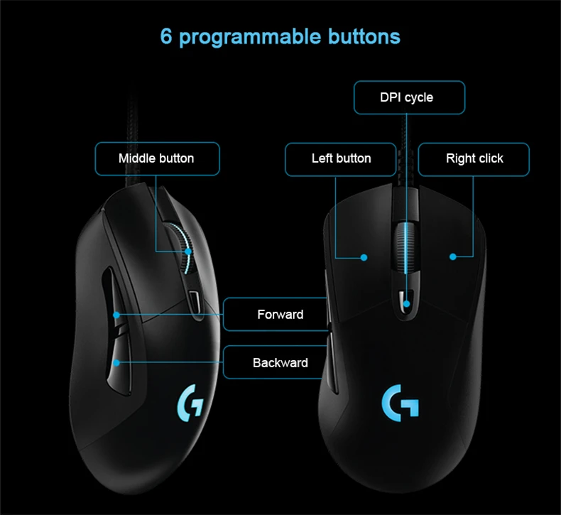 Проводная игровая мышь logitech G403 12000 dpi RGB Light 6 кнопок USB Проводная мышь игровая оптическая геймерская мышь Поддержка настольного компьютера/ноутбука