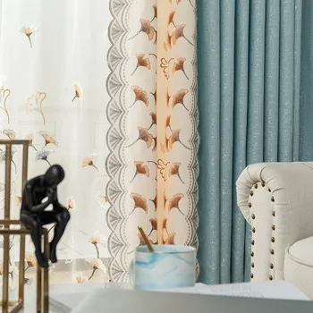 

Custom curtains Nordic window blue splice flower shading bedroom cloth blackout curtain tulle valance drape M783