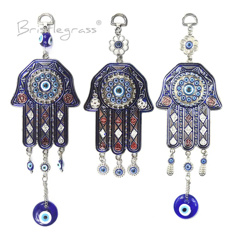 

BRISTLEGRASS Turkish Blue Evil Eye Hamsa Hand Wall Hanging Pendants Pendulum Amulets Lucky Charms Blessing Protection Home Decor