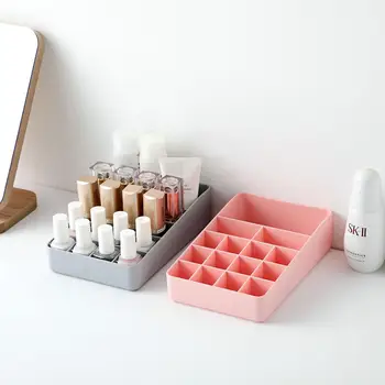 

Divided Cosmetic Storage Box 15 Grid Lipstick Holder Organizer Plastic Makeup Brush Rack Desktop Skin Care Finishing Box