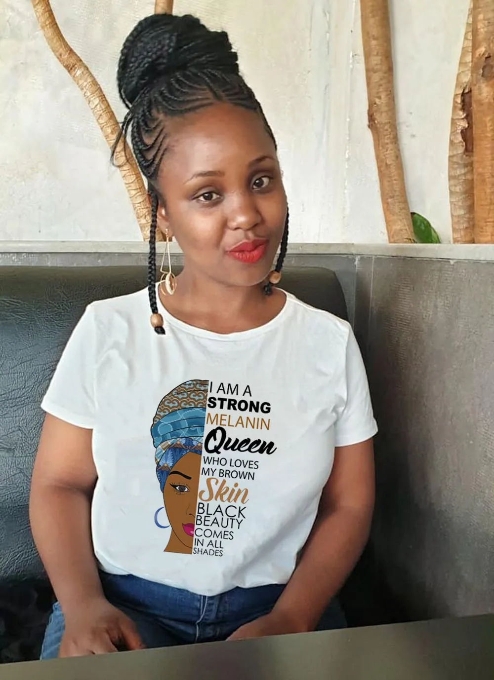 I Am A Strong Melanin Queen Print T Shirt Women Summer T-shirt Clothes African Black Girl History Female Graphic Tees Tops Femme | Женская