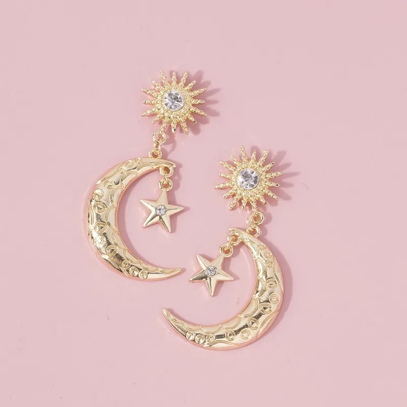 European and American Exclusively for The Star and Moon Alloy Symmetrical Earrings Fashionable and Popular Jewelry