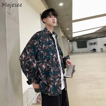 

Shirt Men Autumn Printed Black Long Sleeve Mens Shirts Comfortable Loose Casual Males Clothing Korean Style All Match Plus Size