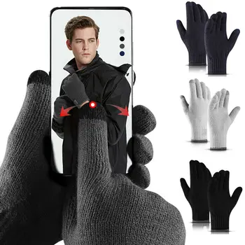

2020 New Mens Winter Warm Windproof Knitting Anti-slip Thermal Touch Screen Gloves