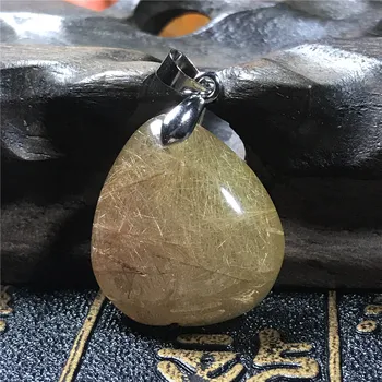 

Natural Gold Hair Rutilated Pendant Jewelry For Woman Man 22x21x12mm Clear Crystal Water Drop Gemstone Necklace Pendant AAAA