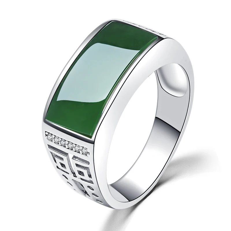 

Hetian Yu men's ring silver-encrusted jade ring Natural jade ring jade ring jade ring with certificate