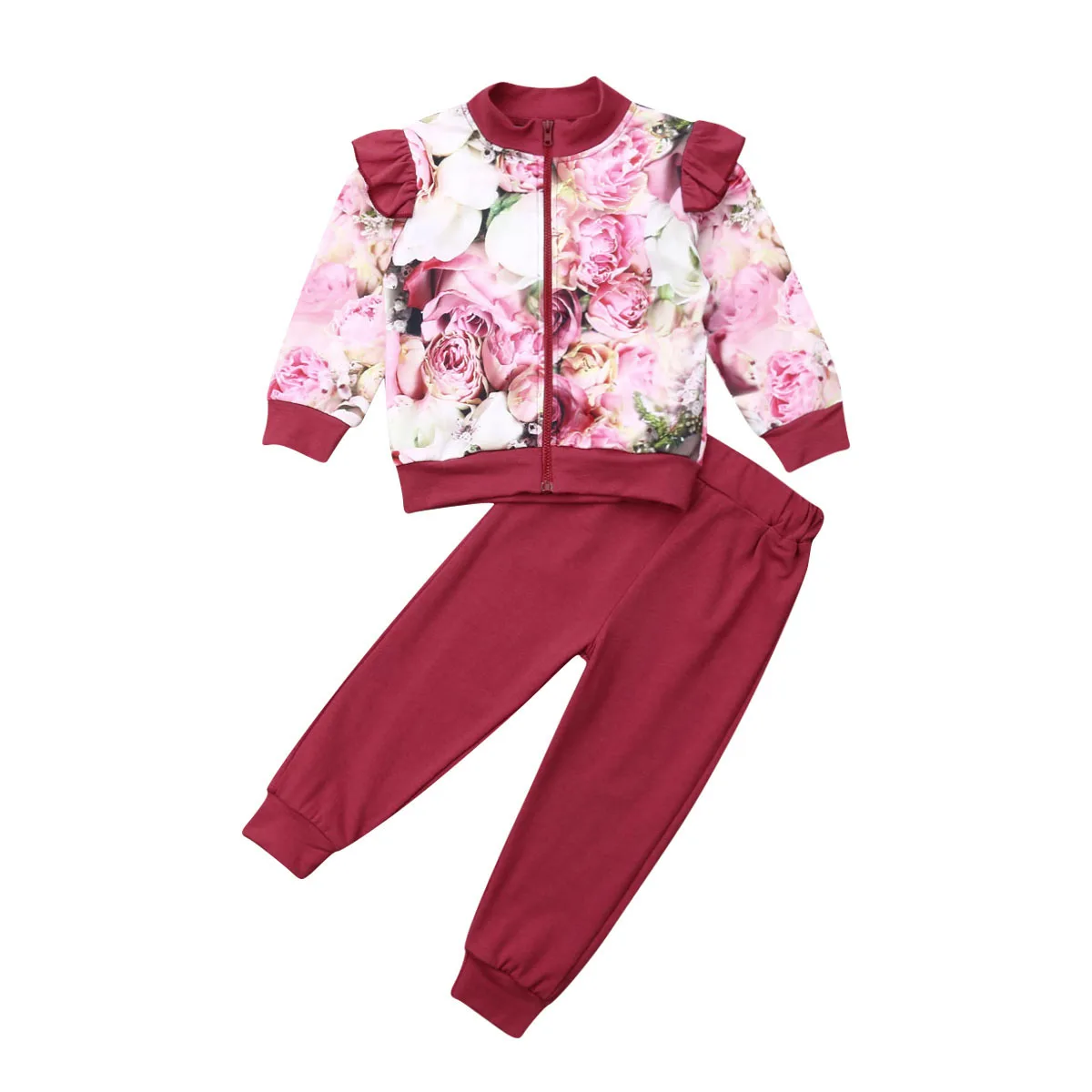 Детская одежда для маленьких девочек с цветочным рисунком футболка и штаны