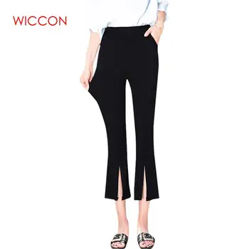 

WICCON Flare Pants Women Summer Fashion Hot Elastic Waist Black Solid Skinny Pants OL Elegant High Waist Spring Trousers Women